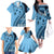 Bula Fiji Family Matching Off The Shoulder Long Sleeve Dress and Hawaiian Shirt Turquoise Kaivity Masi Tapa