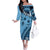 Bula Fiji Family Matching Off The Shoulder Long Sleeve Dress and Hawaiian Shirt Turquoise Kaivity Masi Tapa