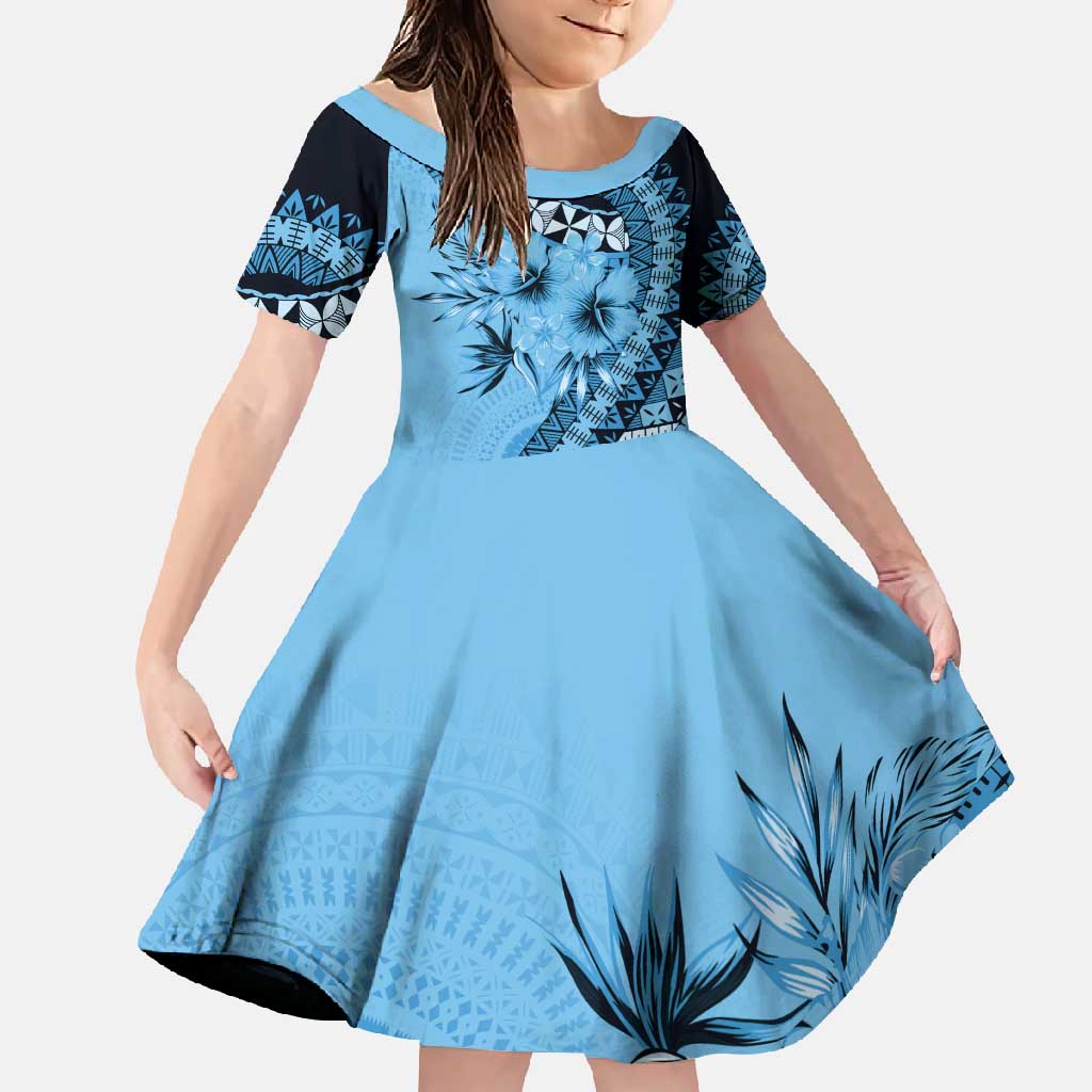 Bula Fiji Family Matching Off Shoulder Maxi Dress and Hawaiian Shirt Turquoise Kaivity Masi Tapa