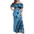 Bula Fiji Family Matching Off Shoulder Maxi Dress and Hawaiian Shirt Turquoise Kaivity Masi Tapa