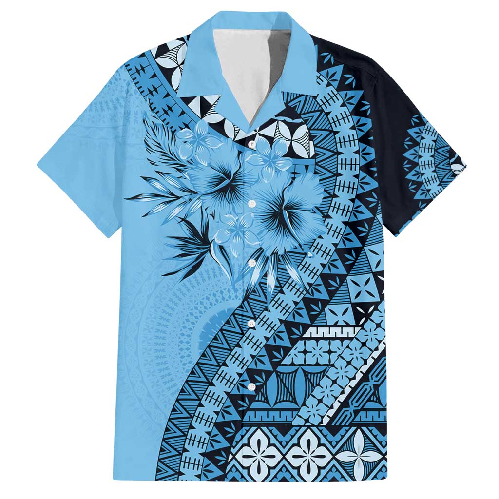 Bula Fiji Family Matching Summer Maxi Dress and Hawaiian Shirt Turquoise Kaivity Masi Tapa