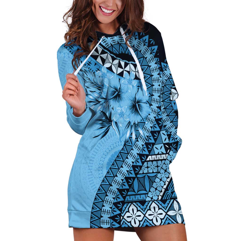 Bula Fiji Hoodie Dress Turquoise Kaivity Masi Tapa