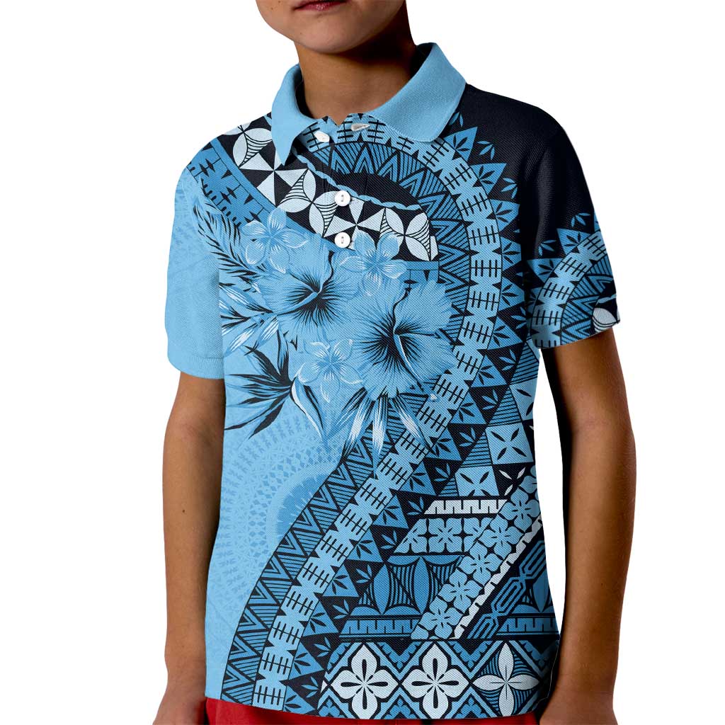 Bula Fiji Kid Polo Shirt Turquoise Kaivity Masi Tapa LT7 Kid Turquoise - Polynesian Pride