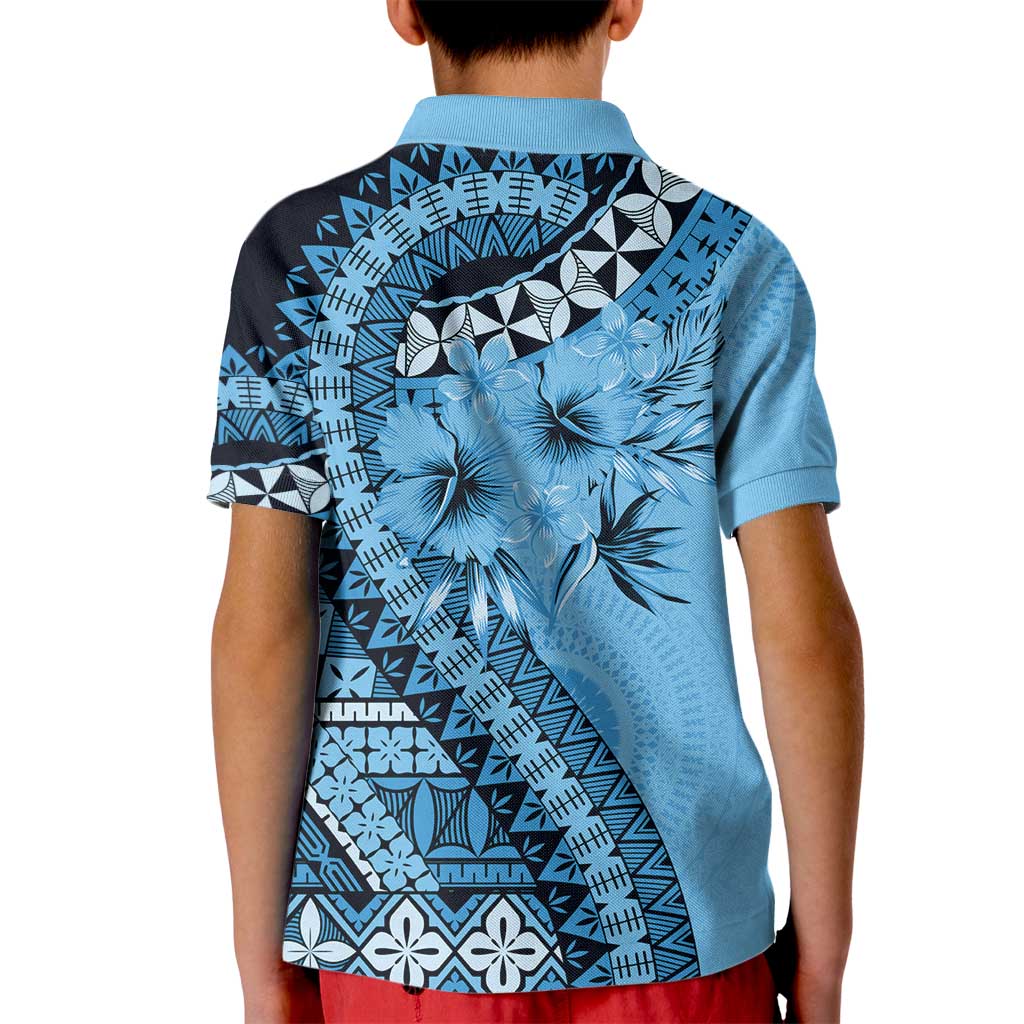 Bula Fiji Kid Polo Shirt Turquoise Kaivity Masi Tapa LT7 - Polynesian Pride