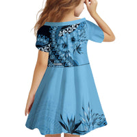 Bula Fiji Kid Short Sleeve Dress Turquoise Kaivity Masi Tapa