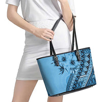 Bula Fiji Leather Tote Bag Turquoise Kaivity Masi Tapa LT7 - Polynesian Pride