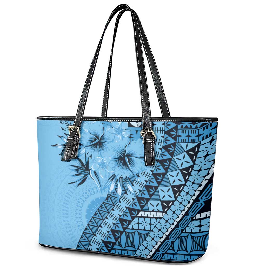 Bula Fiji Leather Tote Bag Turquoise Kaivity Masi Tapa LT7 - Polynesian Pride