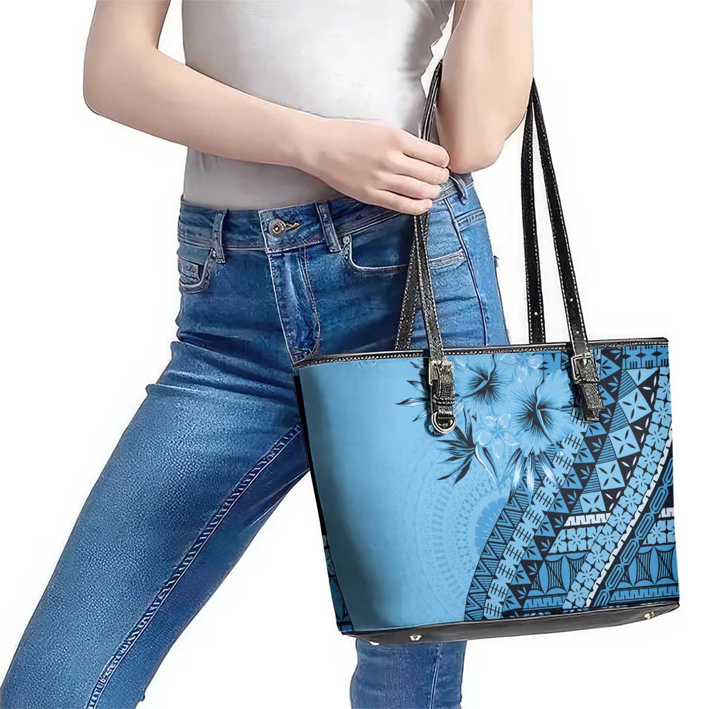 Bula Fiji Leather Tote Bag Turquoise Kaivity Masi Tapa LT7 - Polynesian Pride
