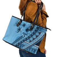 Bula Fiji Leather Tote Bag Turquoise Kaivity Masi Tapa LT7 - Polynesian Pride