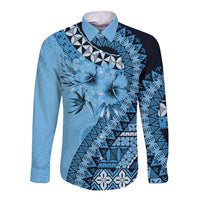 Bula Fiji Long Sleeve Button Shirt Turquoise Kaivity Masi Tapa LT7 Unisex Turquoise - Polynesian Pride