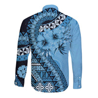 Bula Fiji Long Sleeve Button Shirt Turquoise Kaivity Masi Tapa LT7 - Polynesian Pride