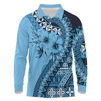 Bula Fiji Long Sleeve Polo Shirt Turquoise Kaivity Masi Tapa LT7 Turquoise - Polynesian Pride