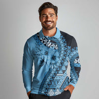 Bula Fiji Long Sleeve Polo Shirt Turquoise Kaivity Masi Tapa LT7 - Polynesian Pride