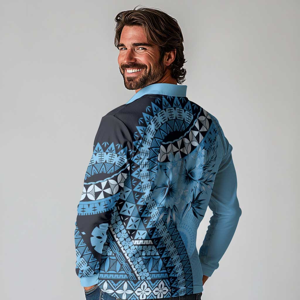 Bula Fiji Long Sleeve Polo Shirt Turquoise Kaivity Masi Tapa LT7 - Polynesian Pride