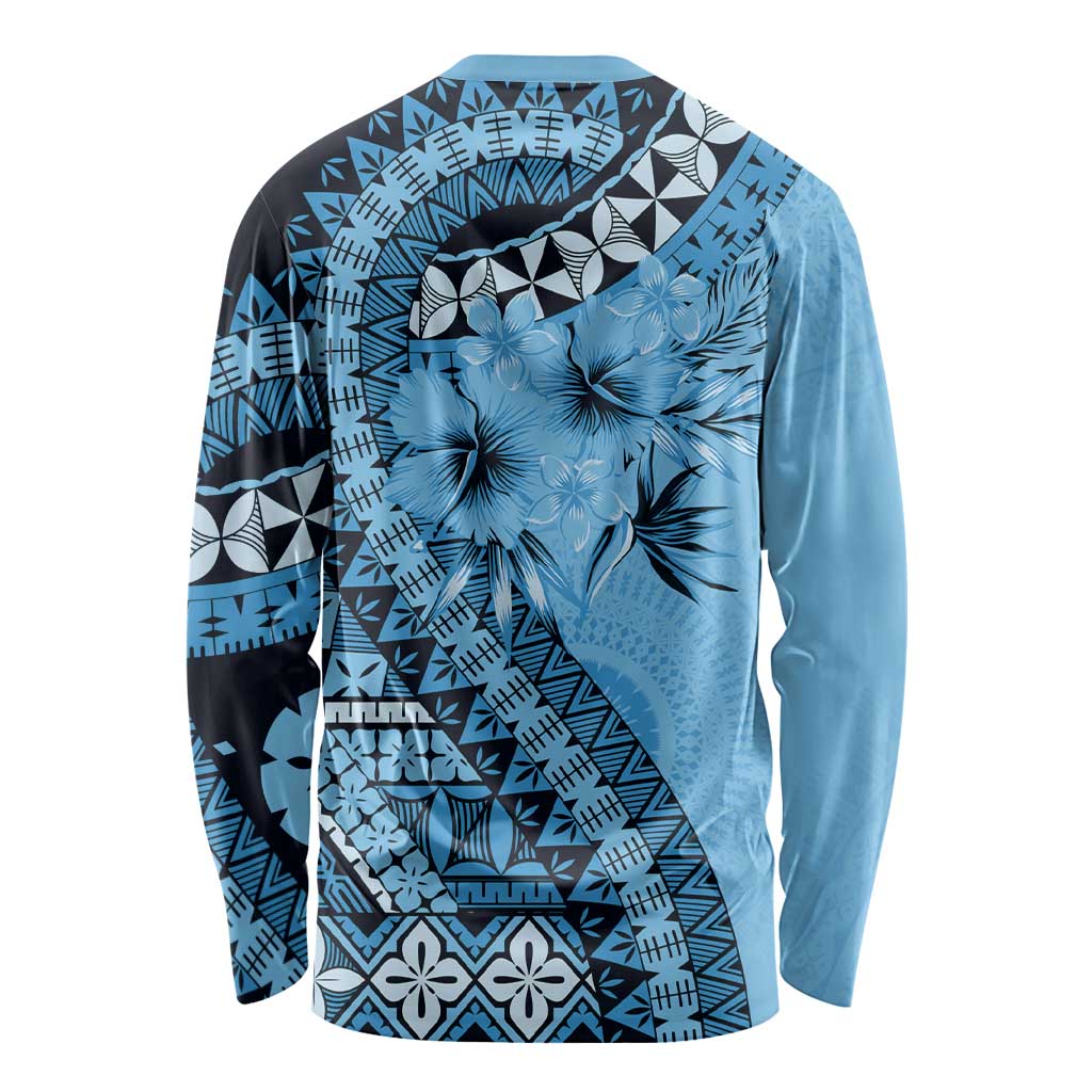 Bula Fiji Long Sleeve Shirt Turquoise Kaivity Masi Tapa LT7 - Polynesian Pride