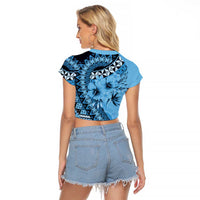 Bula Fiji Raglan Cropped T Shirt Turquoise Kaivity Masi Tapa LT7 - Polynesian Pride