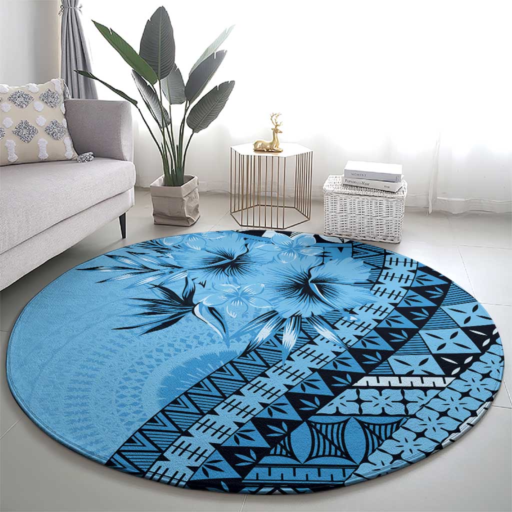 Bula Fiji Round Carpet Turquoise Kaivity Masi Tapa