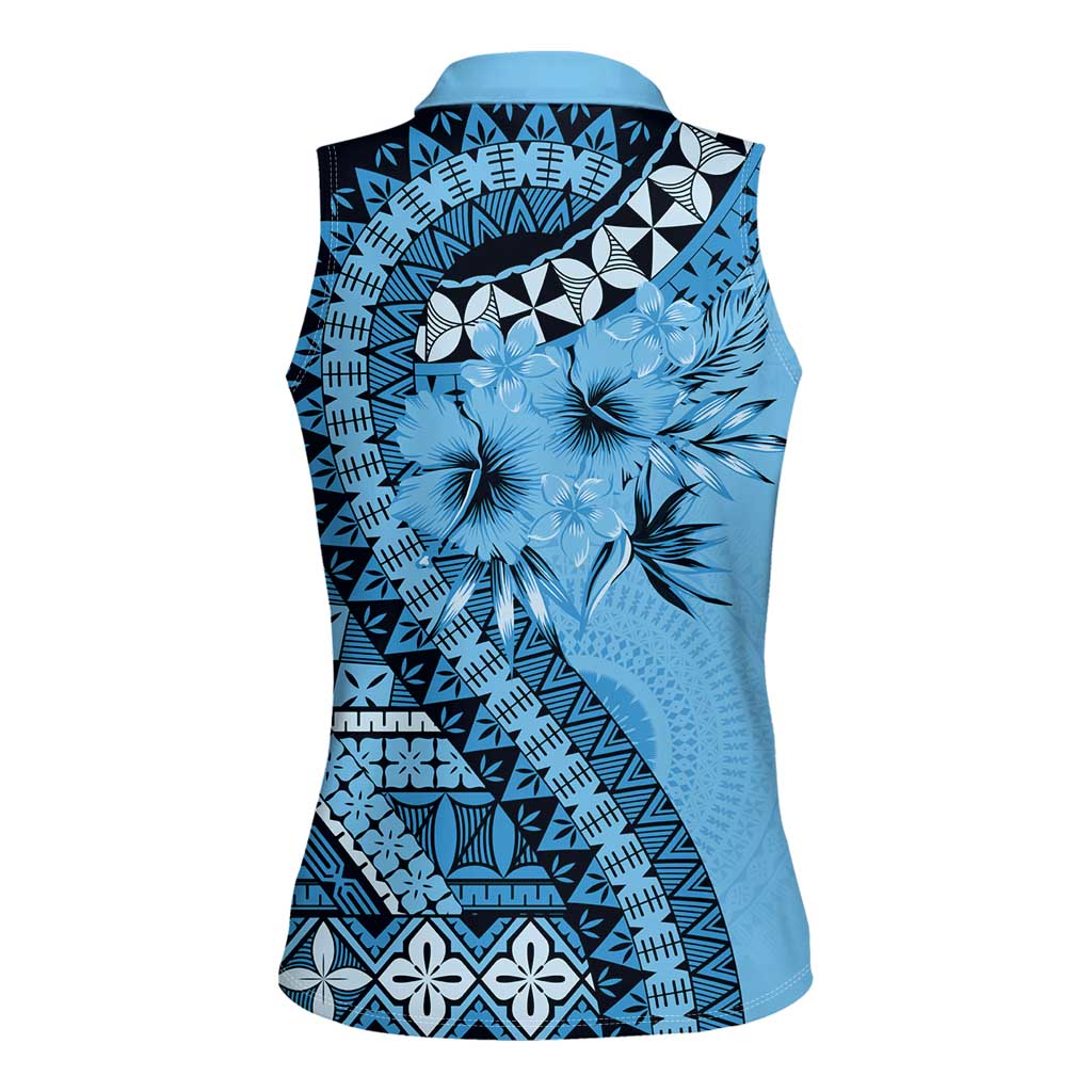 Bula Fiji Women Sleeveless Polo Shirt Turquoise Kaivity Masi Tapa LT7 - Polynesian Pride
