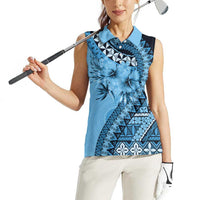 Bula Fiji Women Sleeveless Polo Shirt Turquoise Kaivity Masi Tapa LT7 - Polynesian Pride