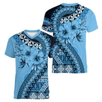 Bula Fiji Women V-Neck T-Shirt Turquoise Kaivity Masi Tapa LT7 - Polynesian Pride