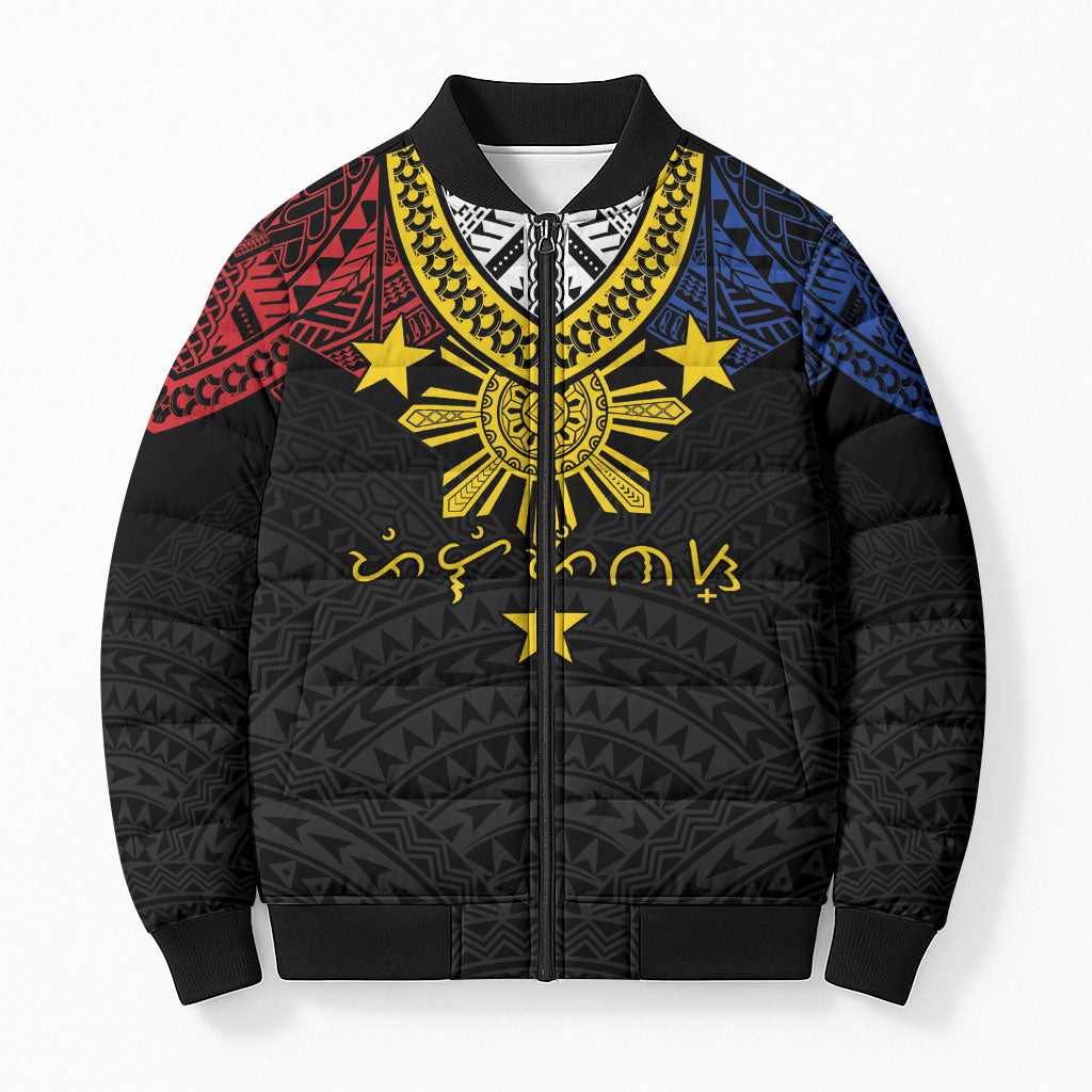 Philippines Heritage Baybayin Mix Polynesian Bomber Puffer Jacket LT7 Unisex Black - Polynesian Pride