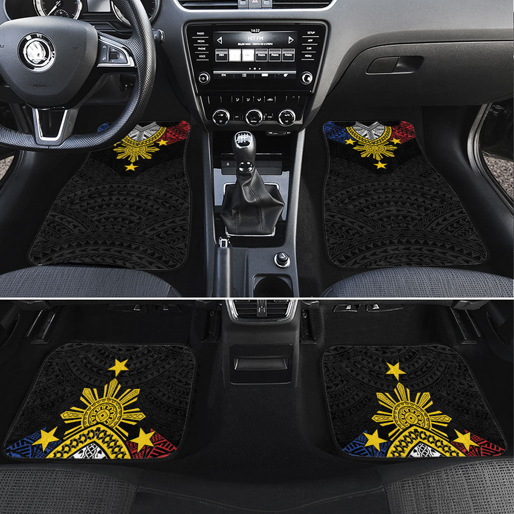 Philippines Heritage Baybayin Mix Polynesian Car Mats LT7 Set 4pcs Black - Polynesian Pride