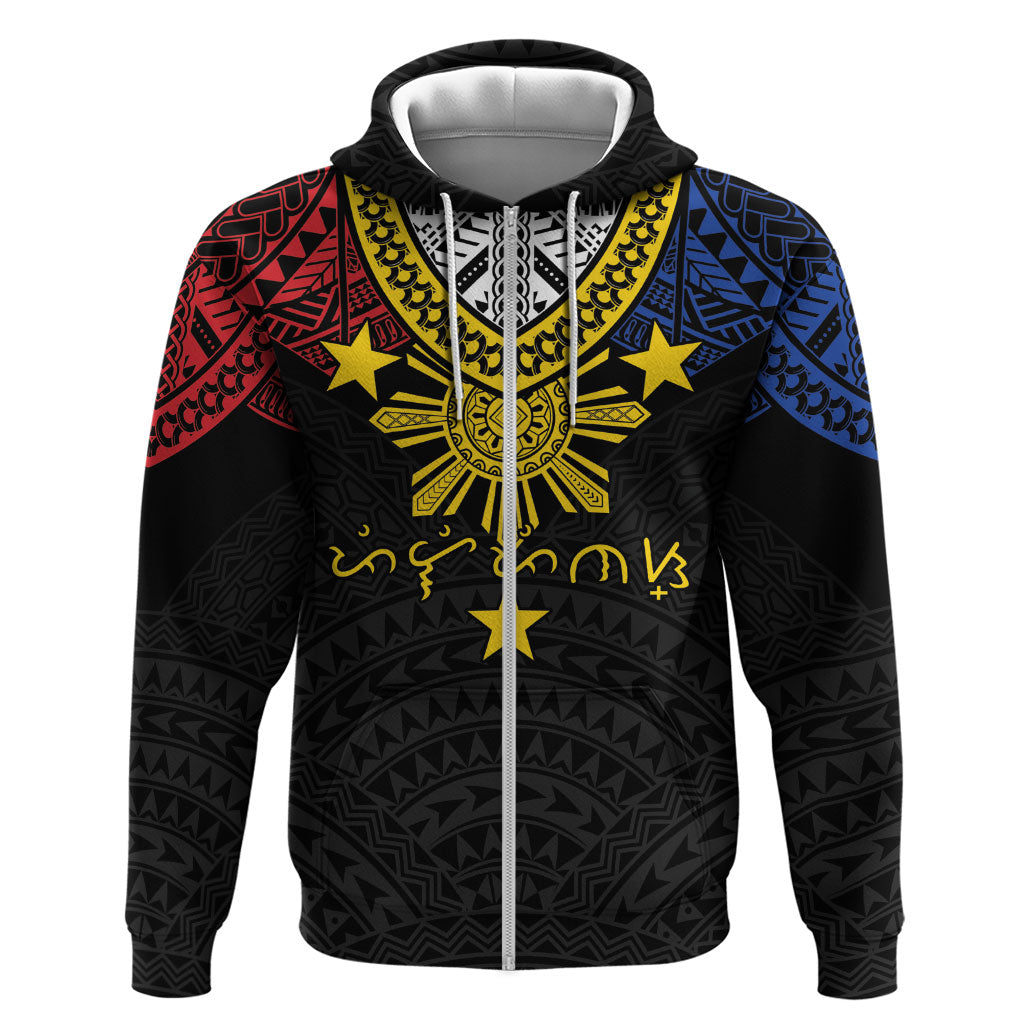 Philippines Heritage Baybayin Mix Polynesian Hoodie LT7 Zip Hoodie Black - Polynesian Pride