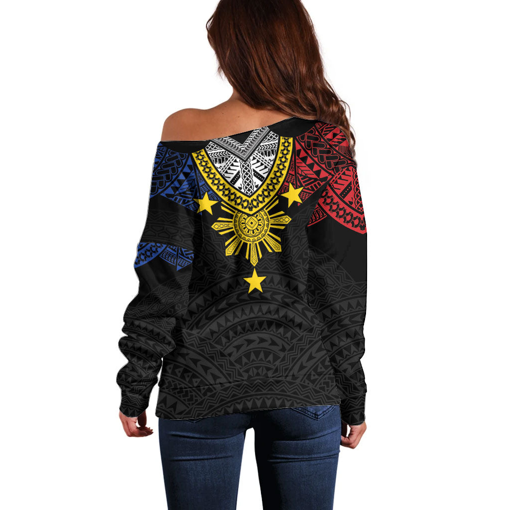 Philippines Heritage Baybayin Mix Polynesian Off Shoulder Sweater