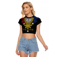 Philippines Heritage Baybayin Mix Polynesian Raglan Cropped T Shirt LT7 Female Black - Polynesian Pride
