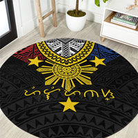 Philippines Heritage Baybayin Mix Polynesian Round Carpet LT7 Black - Polynesian Pride