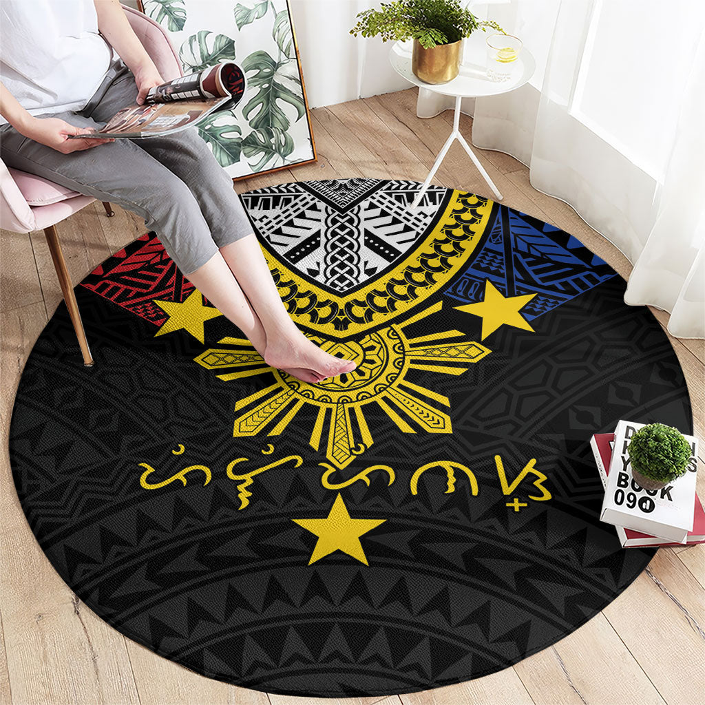Philippines Heritage Baybayin Mix Polynesian Round Carpet LT7 - Polynesian Pride