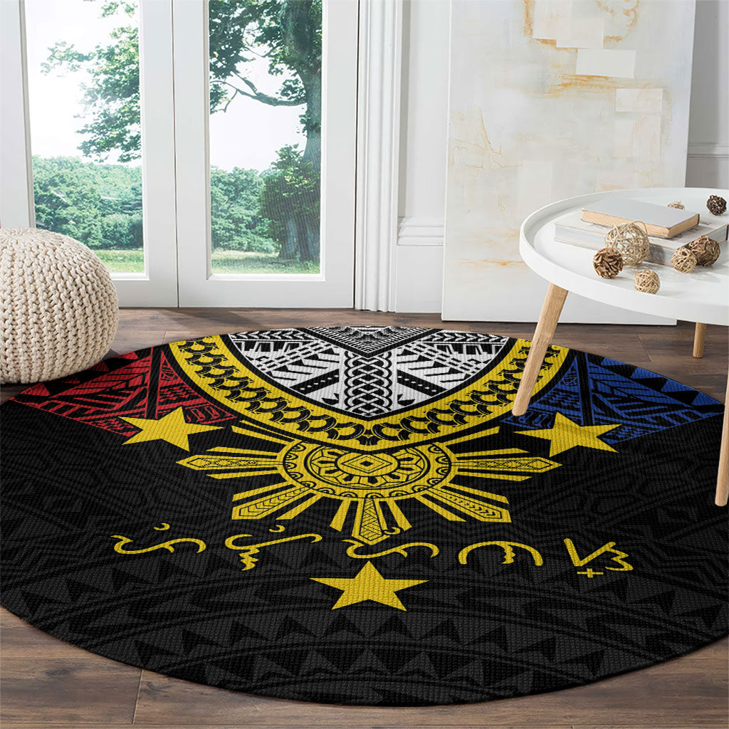Philippines Heritage Baybayin Mix Polynesian Round Carpet LT7 - Polynesian Pride