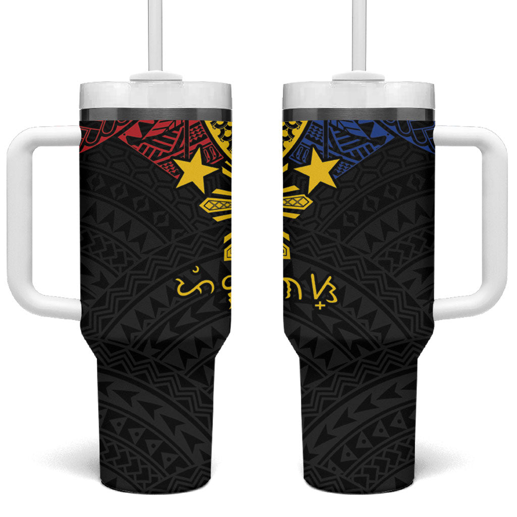 Philippines Heritage Baybayin Mix Polynesian Tumbler With Handle LT7 One Size: 40 oz Black - Polynesian Pride