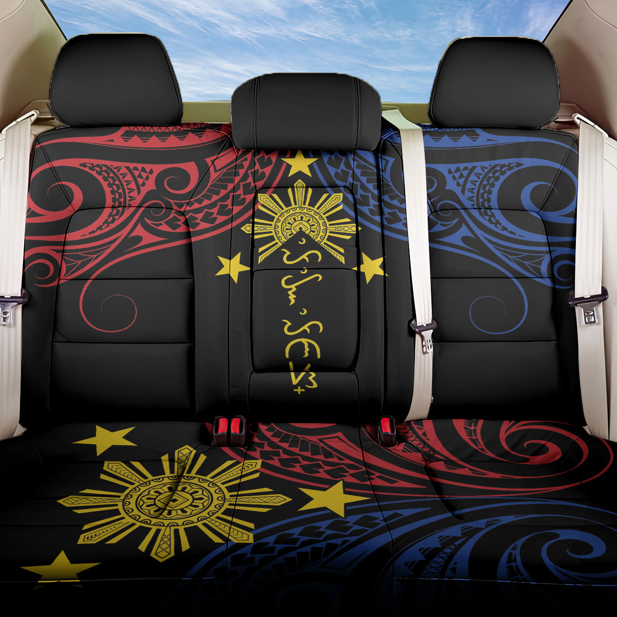 Philippines Heritage Back Car Seat Cover Baybayin Philipinas Sun LT7 One Size Black - Polynesian Pride