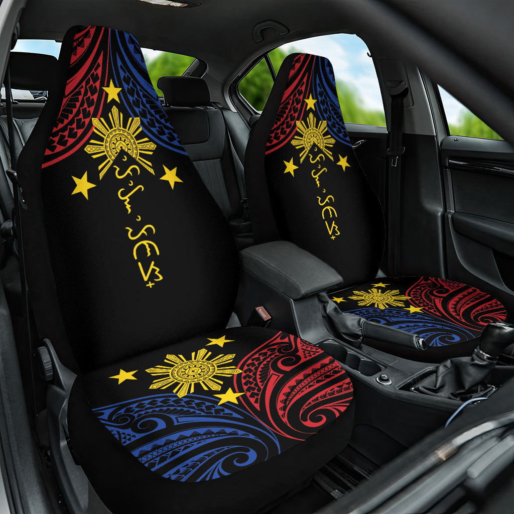 Philippines Heritage Car Seat Cover Baybayin Philipinas Sun LT7 One Size Black - Polynesian Pride