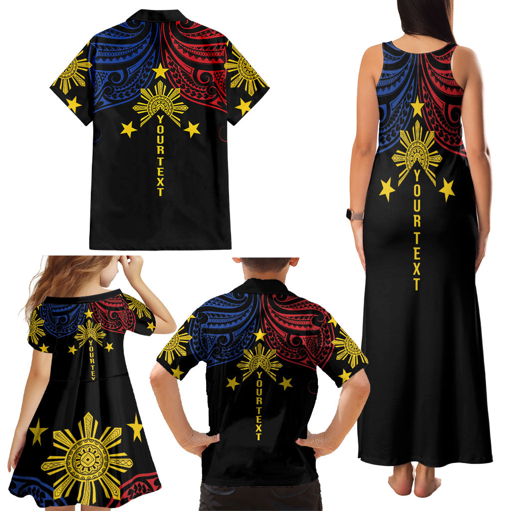 Philippines Heritage Personalized Family Matching Tank Maxi Dress and Hawaiian Shirt Baybayin Philipinas Sun