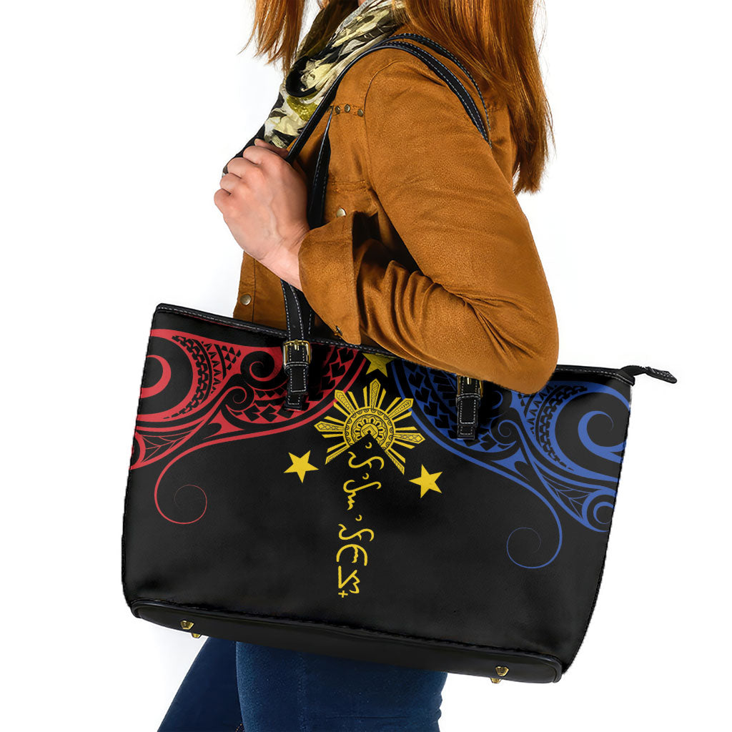 Philippines Heritage Leather Tote Bag Baybayin Philipinas Sun