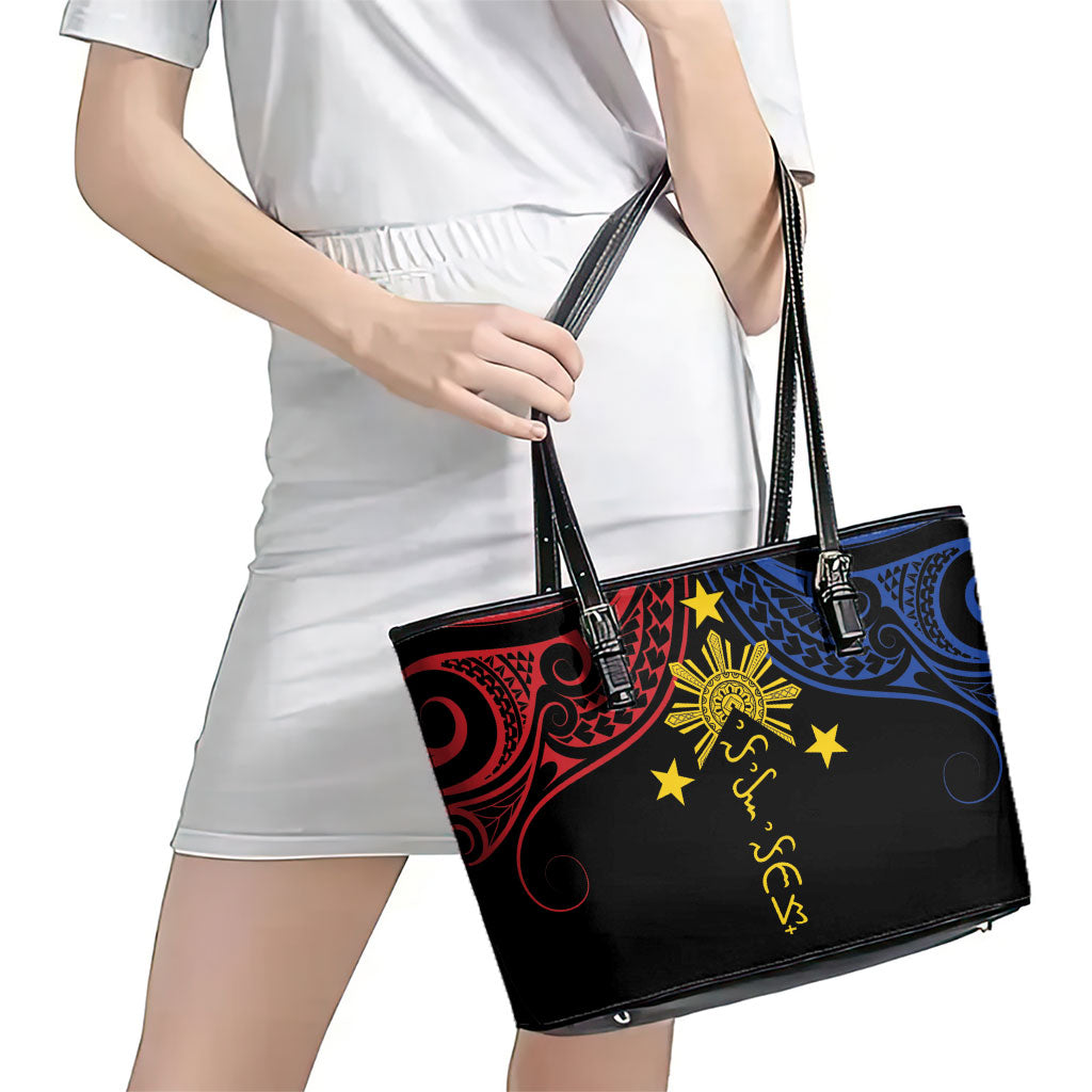 Philippines Heritage Leather Tote Bag Baybayin Philipinas Sun