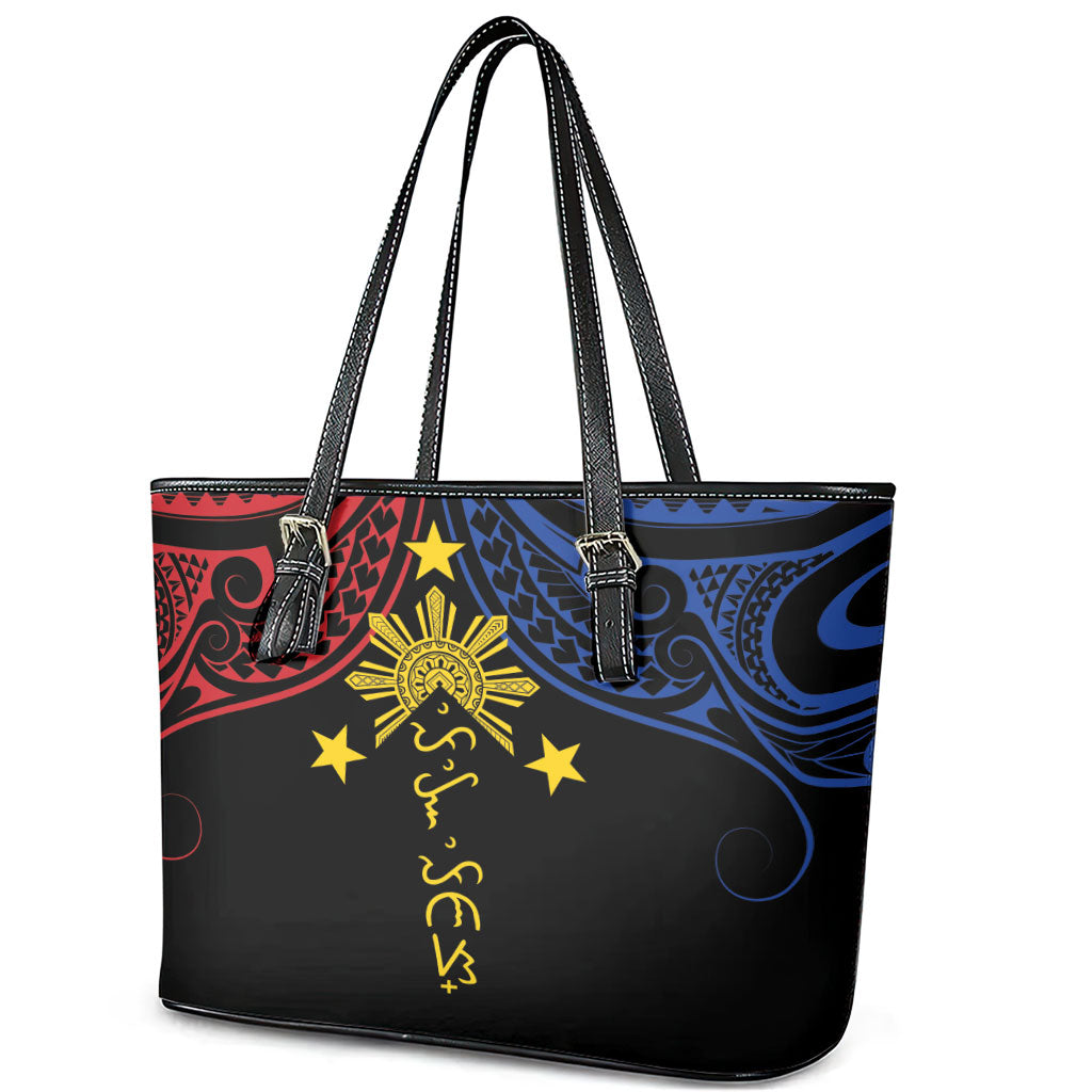 Philippines Heritage Leather Tote Bag Baybayin Philipinas Sun