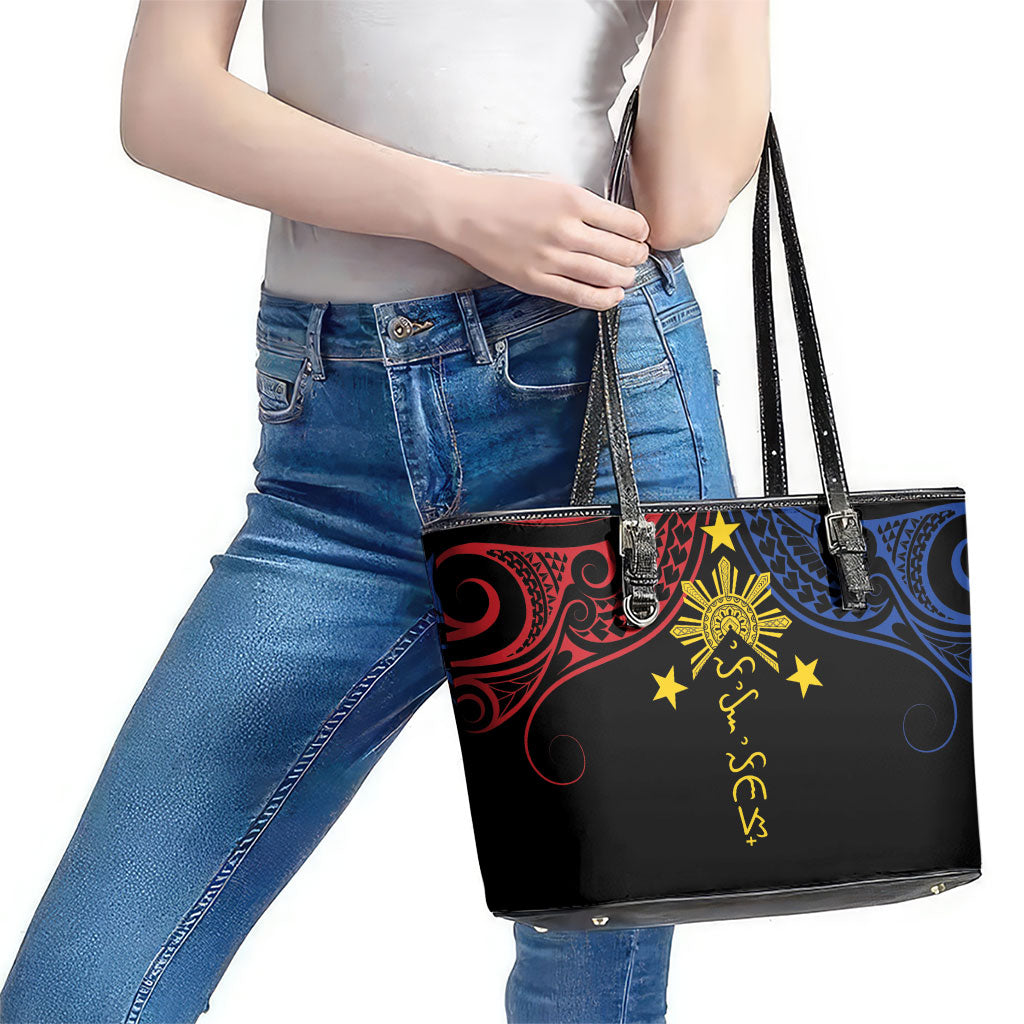 Philippines Heritage Leather Tote Bag Baybayin Philipinas Sun