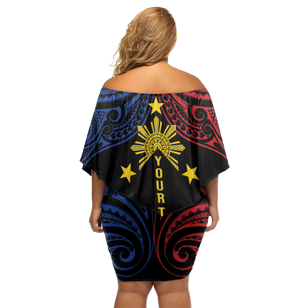 Philippines Heritage Personalized Off Shoulder Short Dress Baybayin Philipinas Sun LT7 - Polynesian Pride