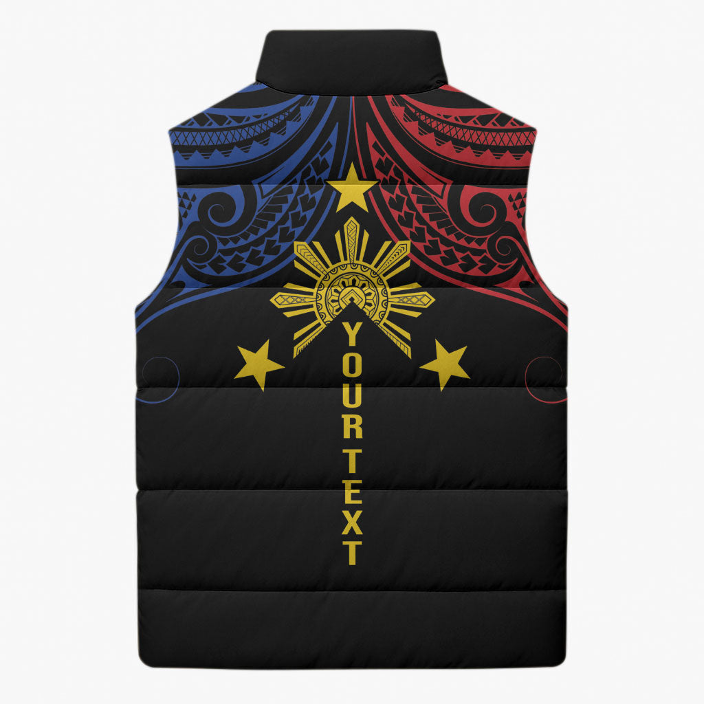 Philippines Heritage Personalized Sleeveless Puffer Jacket Baybayin Philipinas Sun LT7 - Polynesian Pride