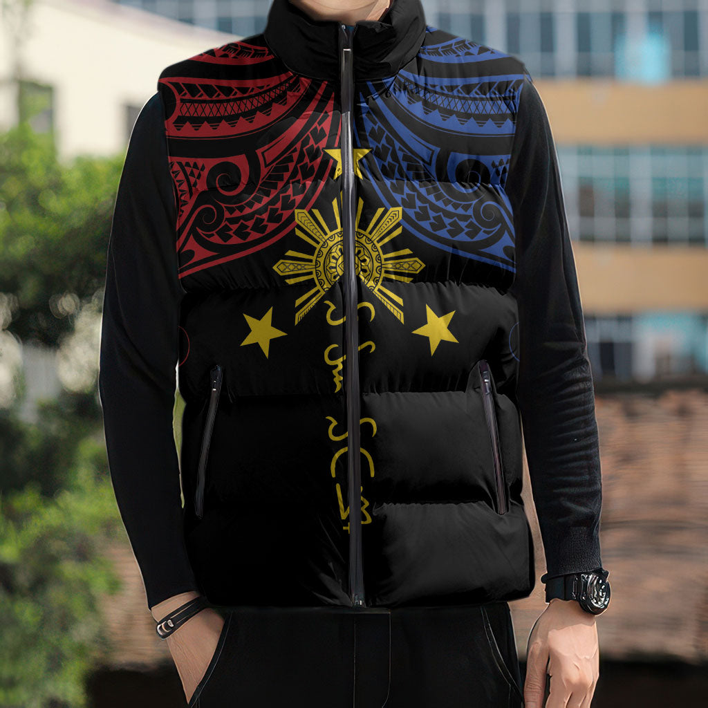 Philippines Heritage Personalized Sleeveless Puffer Jacket Baybayin Philipinas Sun LT7 - Polynesian Pride