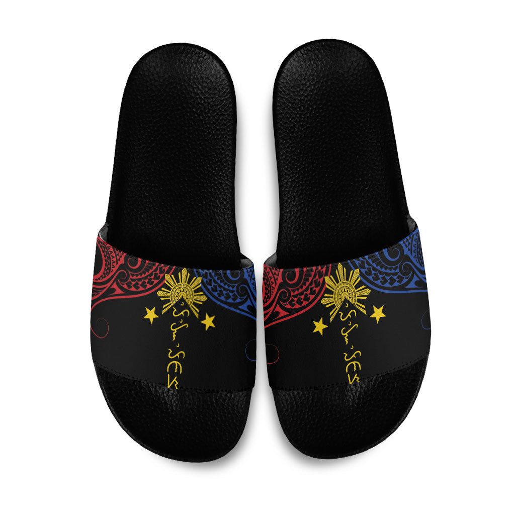 Philippines Heritage Slide Sandals Baybayin Philipinas Sun