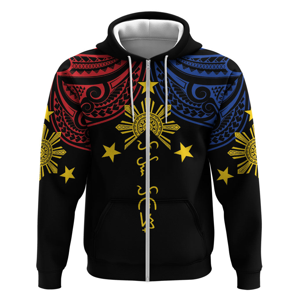 Philippines Heritage Personalized Zip Hoodie Baybayin Philipinas Sun LT7 Zip Hoodie Black - Polynesian Pride