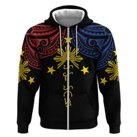 Philippines Heritage Personalized Zip Hoodie Baybayin Philipinas Sun LT7 Zip Hoodie Black - Polynesian Pride