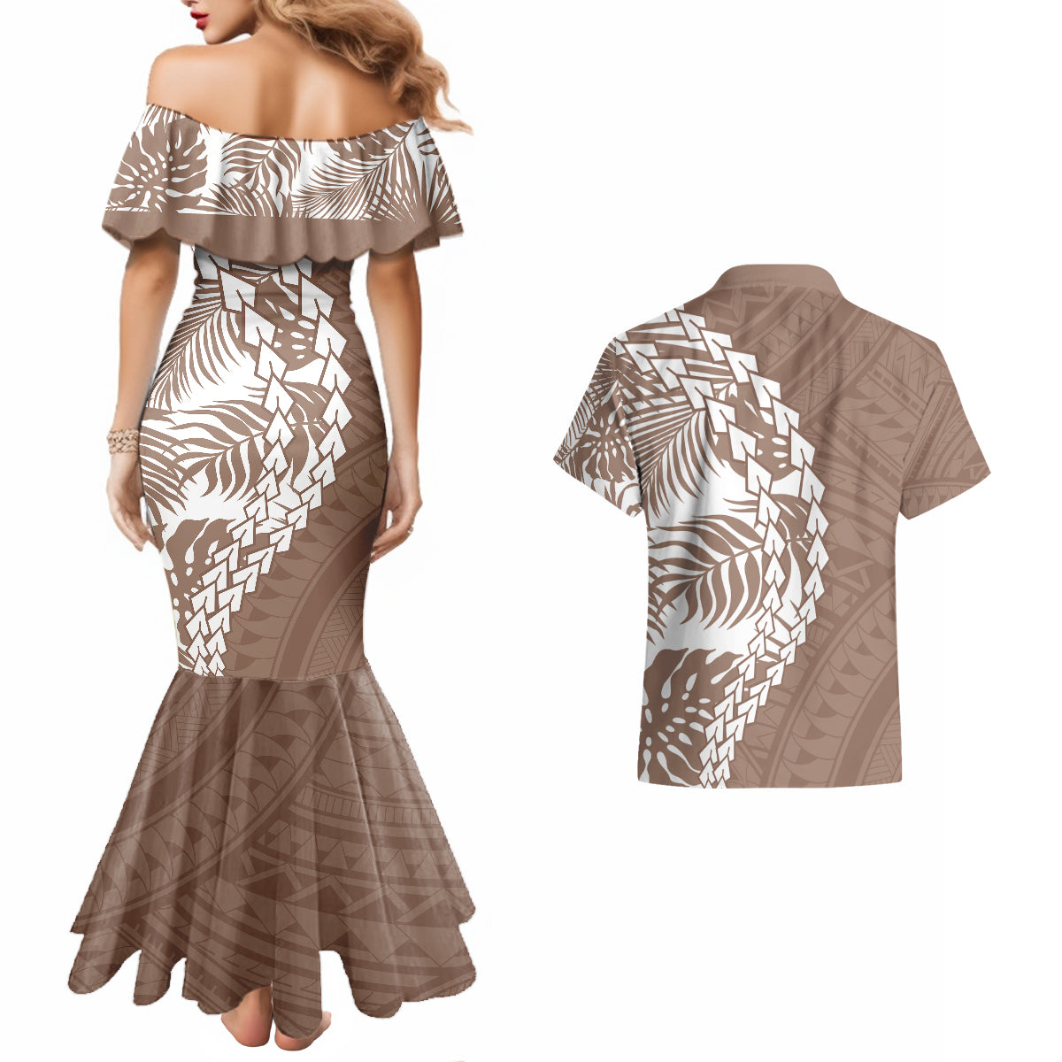 Polynesian Pride Couples Matching Mermaid Dress And Hawaiian Shirt Polynesia Tribal - Tropical Brown LT7 - Polynesian Pride