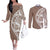 Polynesian Pride Couples Matching Off The Shoulder Long Sleeve Dress and Long Sleeve Button Shirts Polynesia Tribal - Tropical Brown LT7 Brown - Polynesian Pride