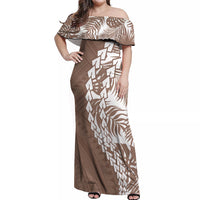 Polynesian Pride Off Shoulder Maxi Dress Polynesia Tribal - Tropical Brown LT7 Women Brown - Polynesian Pride