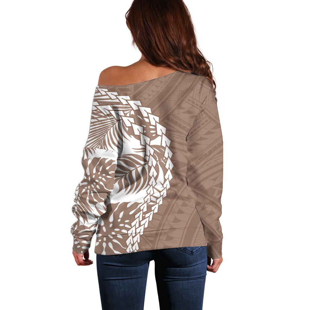 Polynesian Pride Off Shoulder Sweater Polynesia Tribal - Tropical Brown LT7 - Polynesian Pride